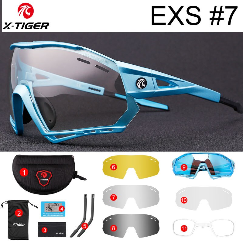 X-TIGER gafas de sol fotocromáticas para ciclismo, 5 lentes UV400, gafas para bicicleta de montaña, gafas para deportes al aire libre para hombre, gafas para ciclismo con montura para miopía