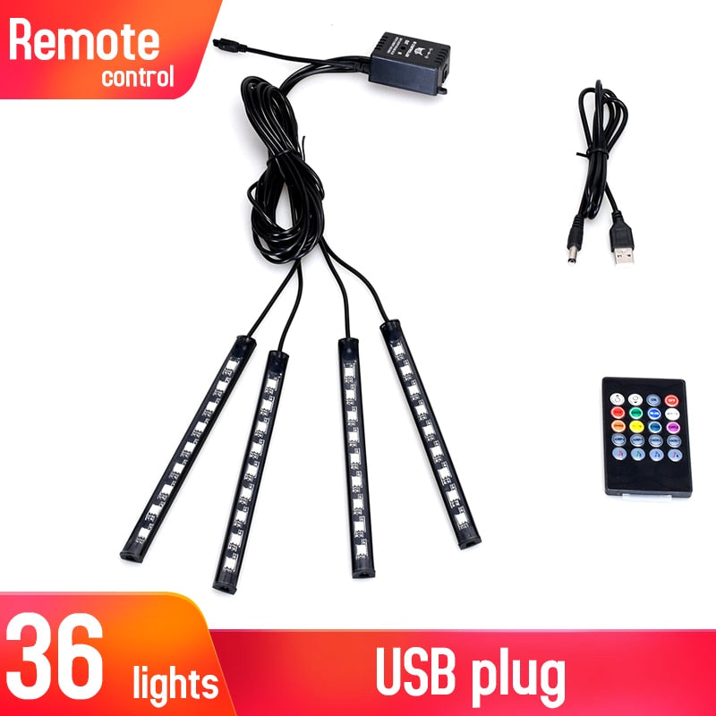 Retroiluminación Led para Interior de coche con encendedor de cigarrillos Usb ambiente ambiente luz ambiental Rgb aplicación remota Auto pie lámpara decorativa