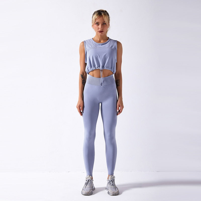 WANYUCL 2021 Seamless Suit Women 2pcs Sport Leggings And Top Workout Sleeveless Vest Elastic Yoga Set Girl Fitness Gym Sportwear