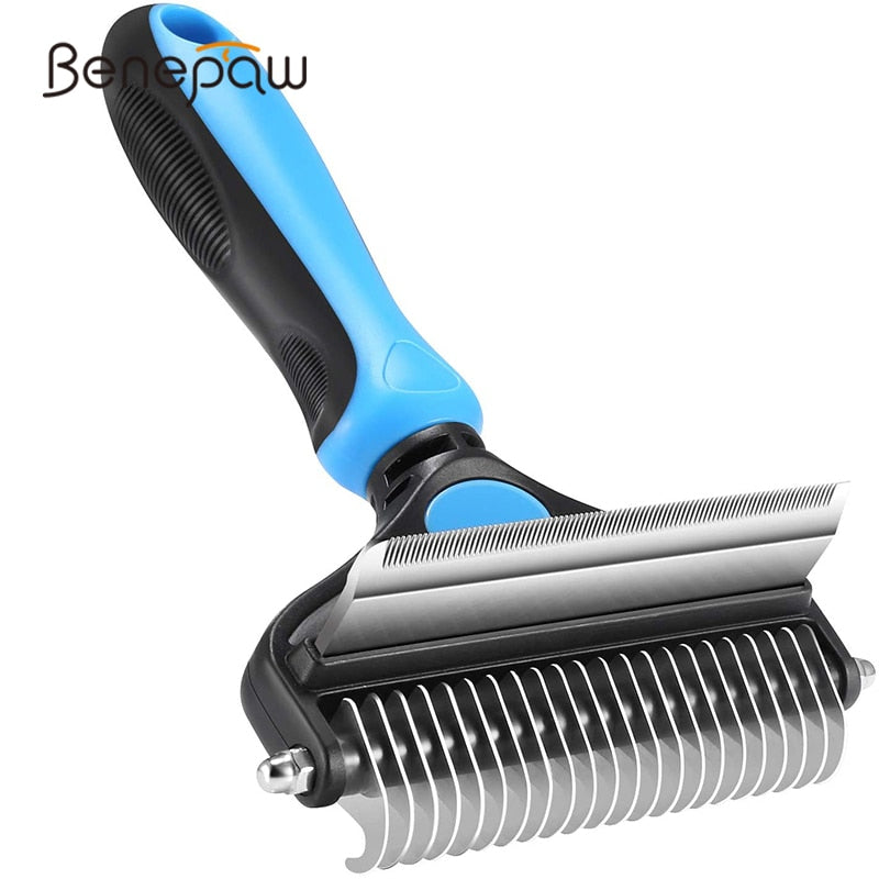 Benepaw Professional Dog Comb Rake 2 In 1 Safe Double-Sided Comfortable Handle Pet Grooming Brush For Mats Tangles Removing