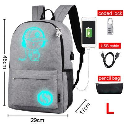Mochilas escolares luminosas para niños, mochila para estudiantes, mochila de 15-17 pulgadas con puerto de carga USB, mochila escolar con bloqueo, bolsa antirrobo