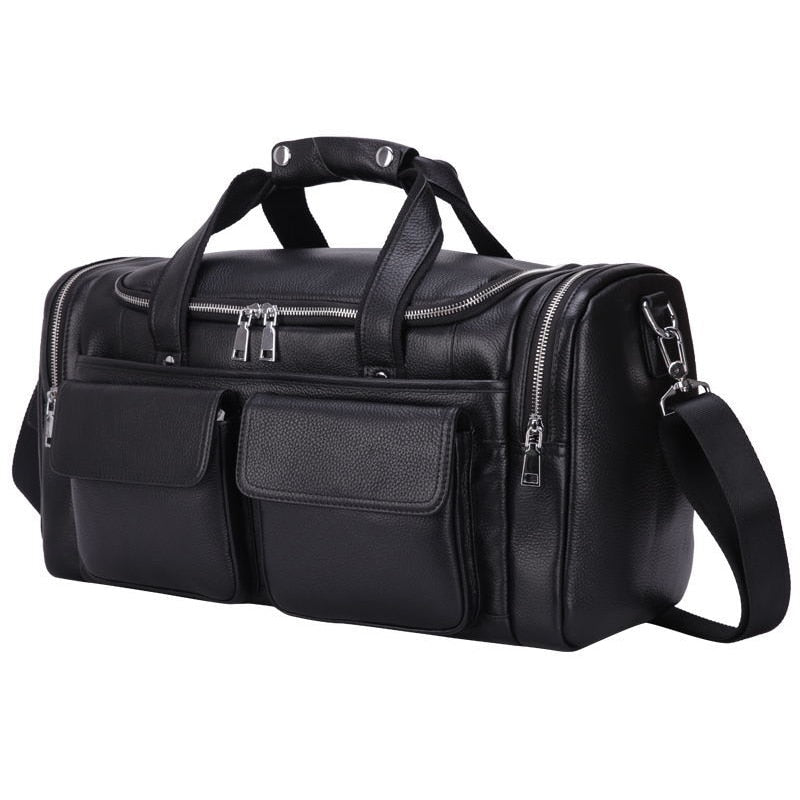 Bolso de viaje de cuero genuino para hombre a la moda, bolso de lona de piel de vaca suave de lujo, bolso de hombro para ordenador portátil de 17 ", bolsos de mano para viajar