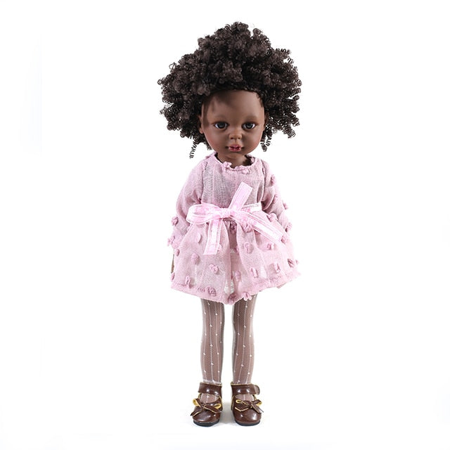 Muñecas BJD de pecas negras de 35cm, muñeca africana de silicona completa, muñecas BJD de niña bonita, juguete con traje para niñas, vestido DIY, juguetes de regalo