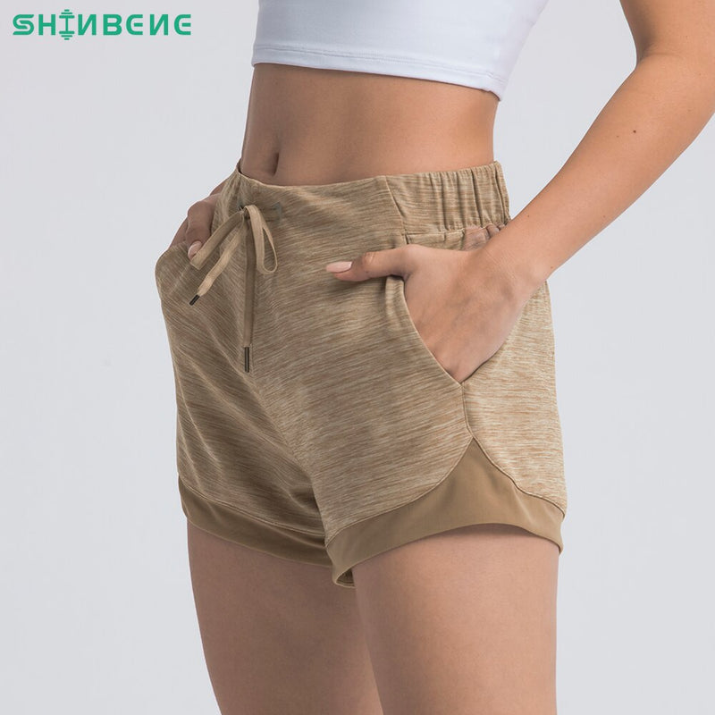 SHINBENE Naked-feel Cozy-soft Loose Fit Training Gym Sport Shorts Mujeres Cintura Cordón Running Yoga Fitness Workout Shorts