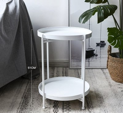 Mesa de té pequeña de doble capa de hierro Simple nórdico, esquinas, mesa de centro redonda, sala de estar, Mini sofá, mesa auxiliar