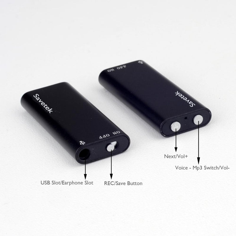 Savetek Kleinster Mini-USB-Stift mit Sprachaktivierung, 8 GB, 16 GB, digitaler Audio-Voice-Recorder, MP3-Player, 192 Kbps, Aufnahme von WAV