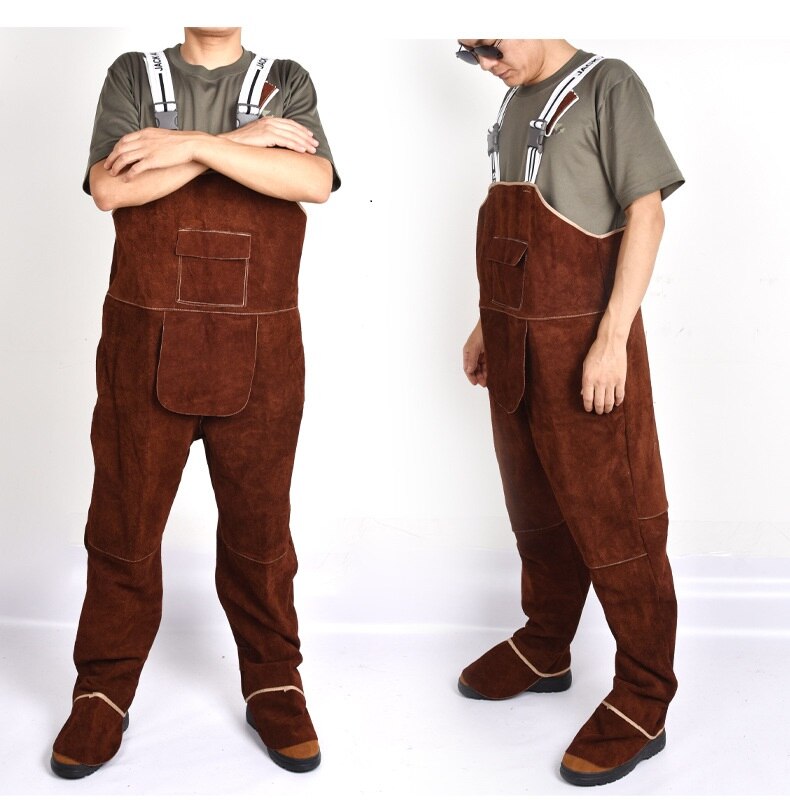 Welding Clothing Mens Bib Overalls Safety Coverall High Temperature Protective Leather Flame Retardant Repair Welder Strap pants