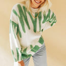 Women Knitted Sweater Vintage Green Striped Print Sweater Oversized Pullovers Winter Streetwear Long Sweaters Tie Dye Outerwear