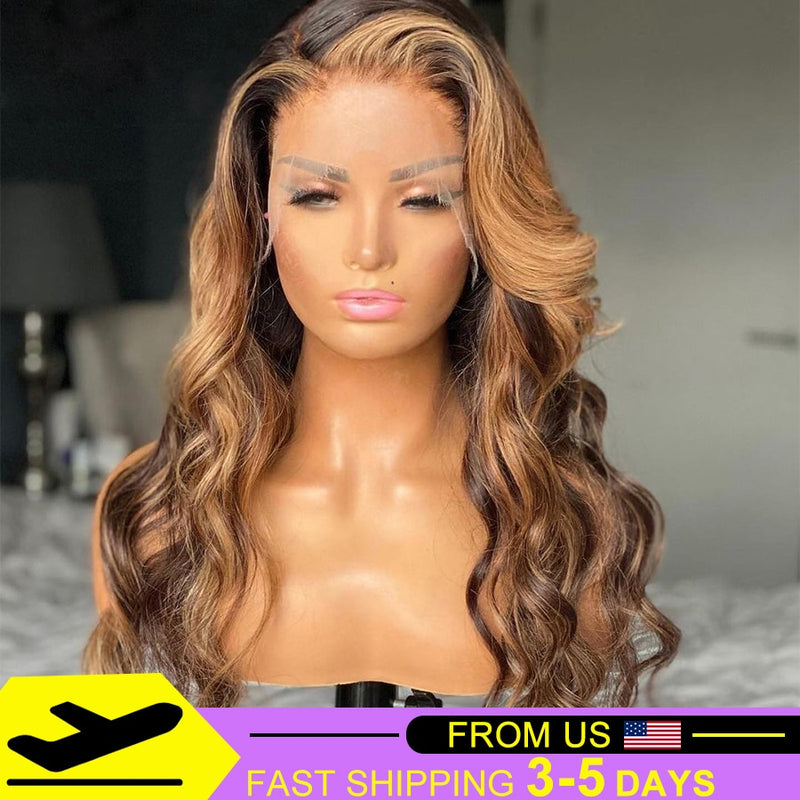 Ombre Highlight Wig Human Hair 13x4 Lace Frontal Wig Body Wave Lace Front Wig Brazilian Remy Human Hair Wigs for Women