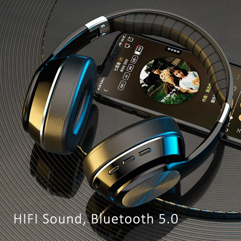Auriculares inalámbricos de alta fidelidad, auriculares plegables con Bluetooth, compatible con tarjeta TF/Radio FM, auriculares estéreo con micrófono, graves profundos
