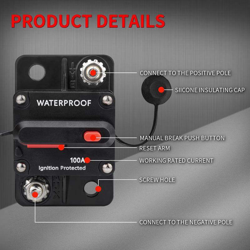 Disyuntor 30A-300A 12V curricán con reinicio Manual coche barco Manual protección de energía para sistema de Audio fusible coche 48VDC impermeable