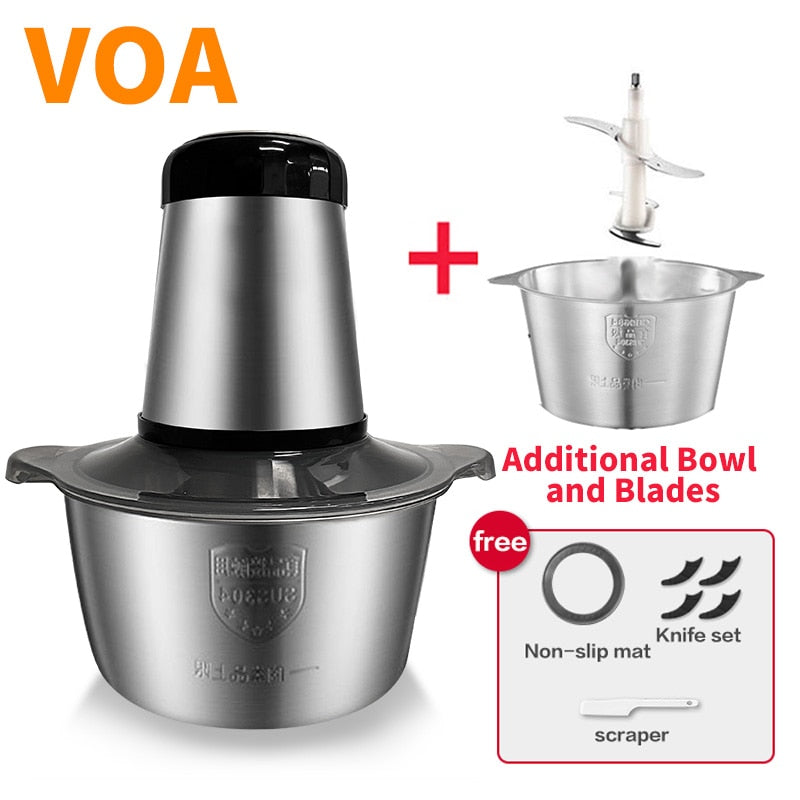 VOA 2 Speeds Electric Chopper Stainless Steel Meat Grinder Mincer Food Processor Slicer  2LCapacity Baby Supplement Machine