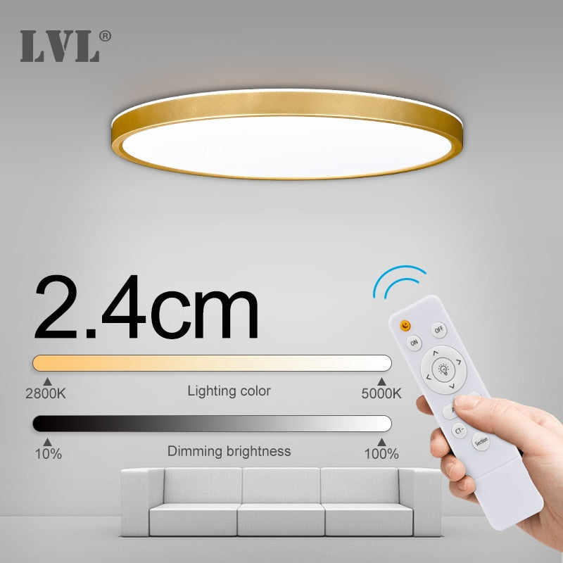 Luz de techo Led con Control remoto moderno, grano de madera dorada, 24W, 32W, dormitorio, sala de estar, cocina, baño, lámpara de techo regulable RC