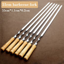 55cm 21.5" BBQ Skewers Long Handle Shish Kebab Barbecue Grill Stick Wood BBQ Fork Stainless steel Outdoors Grill Needle 6-12pcs