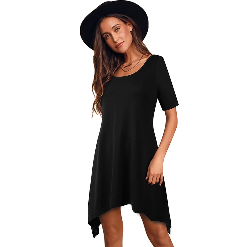 Nice-forever Casual Pure Color with irregular hem Dresses Loose Women Shift Summer Dress 413