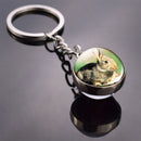 Animals Keychain Cat Dog Bear Peacock Rabbit Squirrel Phoenix Double Side Glass Ball Pendant Keyring