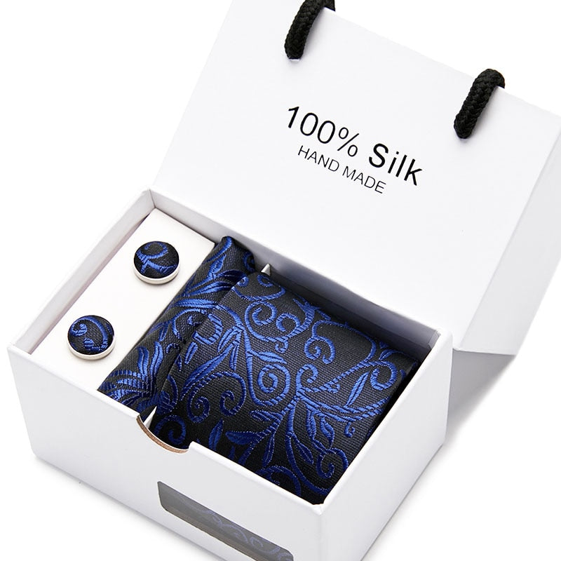 Joy Alice Wedding men neck ties gift box packing men brand luxury necktie pocket square silk tie set cufflinks handkerchief