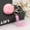 1PC Keyring Pink Color English Letter Keychain with Puffer Ball  26 English word Glitter Resin A TO Q Handbag Charms for Woman