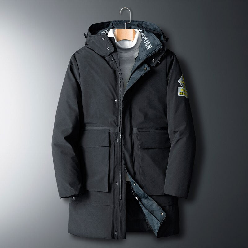 LBL New Mens Winter Fur Hooded Parka 2022 Men's Thick Warm Windproof Coat Men Solid Hooded Fur Collar Jacket Male Long Overcoat