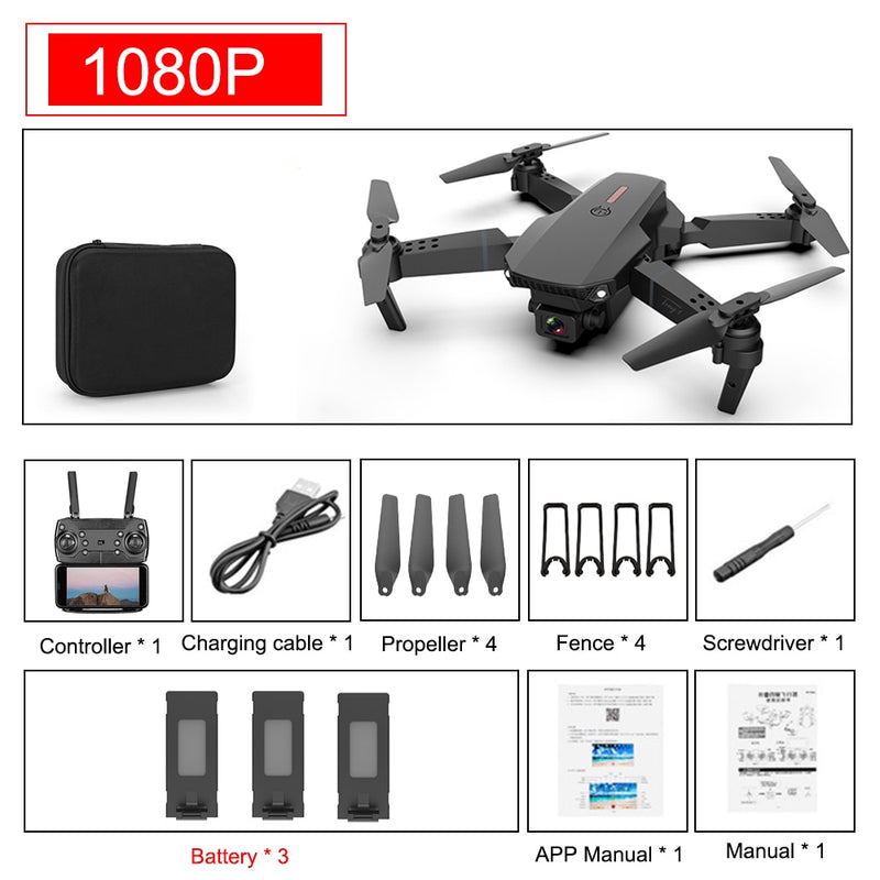 Mini-Drohne E88 Pro 4k HD Dual-Kamera visuelle Positionierung 1080P WiFi FPV-Drohne Höhenerhaltung RC Quadcopter