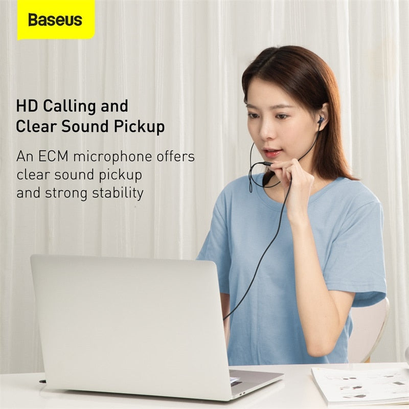 Baseus H19 Wired Earphones 6D Stereo Bass Headphone In-Ear 3.5mm Headset with MIC for Xiaomi Samsung Phones