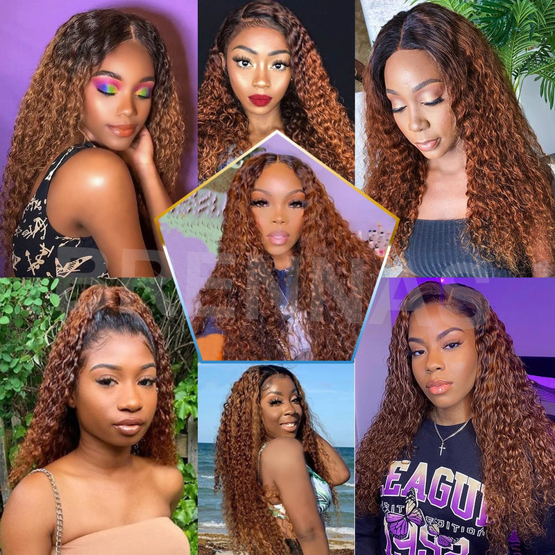 Ombre Curly Lace Front Human Hair Wigs For Women Bleached Knots Density180 Preplucked 13x4 Brazilian Hair Curly Lace Frontal Wig