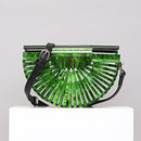 Acrylic Basket Evening Clutch Bag Women Hollow Out Stone Pattern Half Moon Acrylic Beach Handbag Beaded Shoulder Bag Holiday