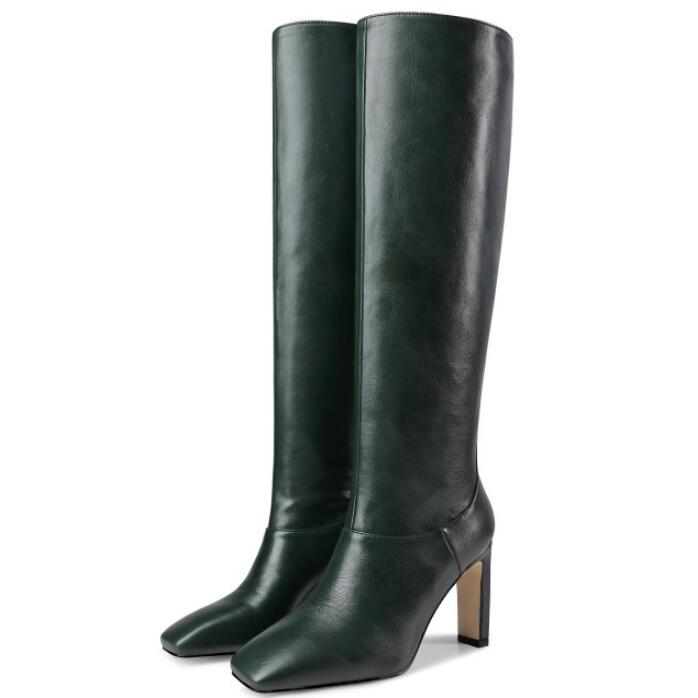 Botas KemeKiss de talla grande 34-43 hasta la rodilla para mujer, nuevo diseño de piel, zapatos cálidos de invierno, Botas de tacón alto a la moda para mujer, calzado para mujer