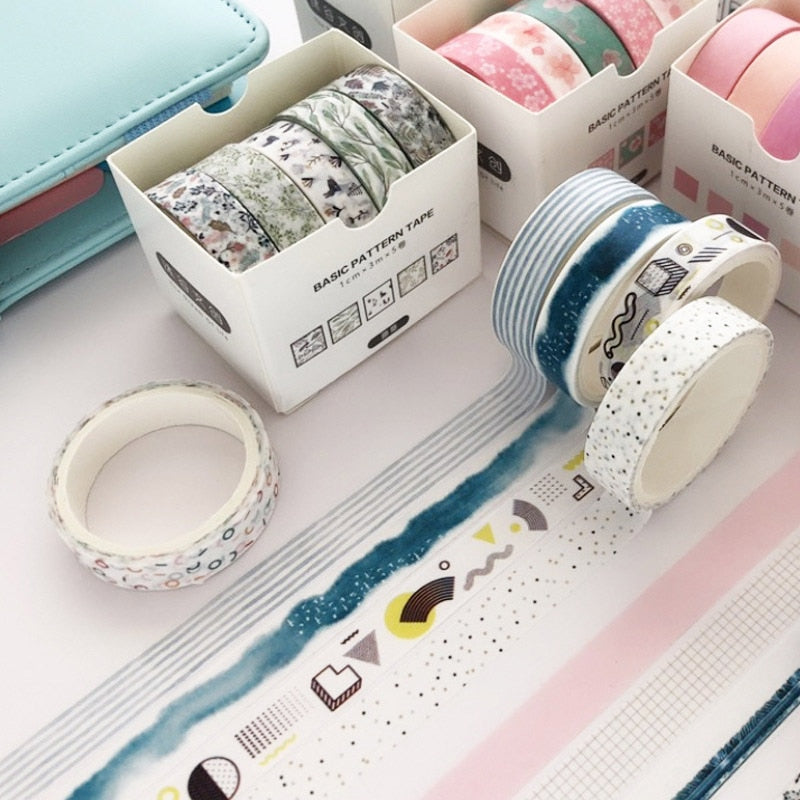 5 unids/set de cinta Washi de rejilla bonita cinta adhesiva decorativa cinta adhesiva de Color sólido para pegatinas Scrapbooking cinta de papelería DIY