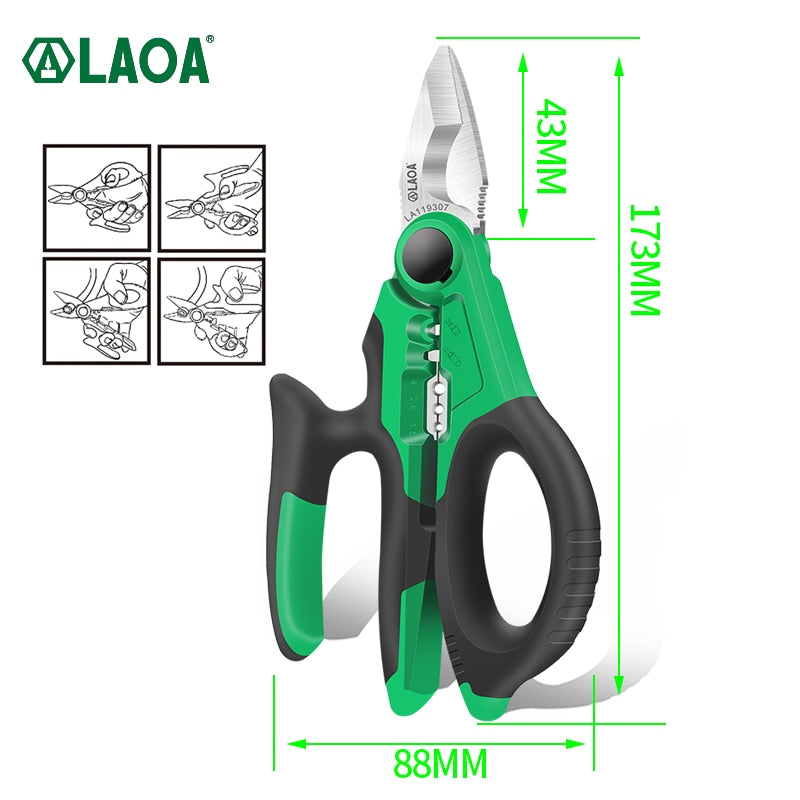 LAOA Stainless Steel Electrician Scissors 1.5-4mm² Wire Cutter Wire Stripping Cutting Terminal Crimping Tools Taiwan,China