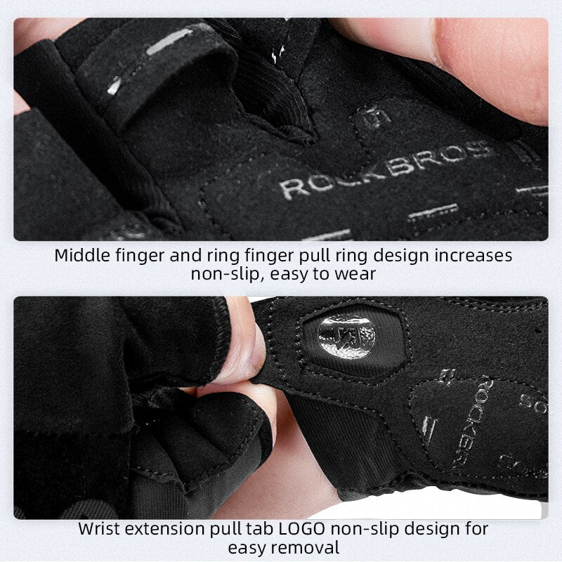 ROCKBROS Bicycle Gloves MTB Road Anti-shock Mountain Bike Fingerless Gloves Men Women Breathable Cycling Sports Non-slip Glove