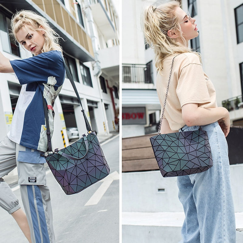 women handbags 3 pcs bag set luminous crossbody bags for women wallet 2021 Geometric shoulder bag female purse and handbag Tote