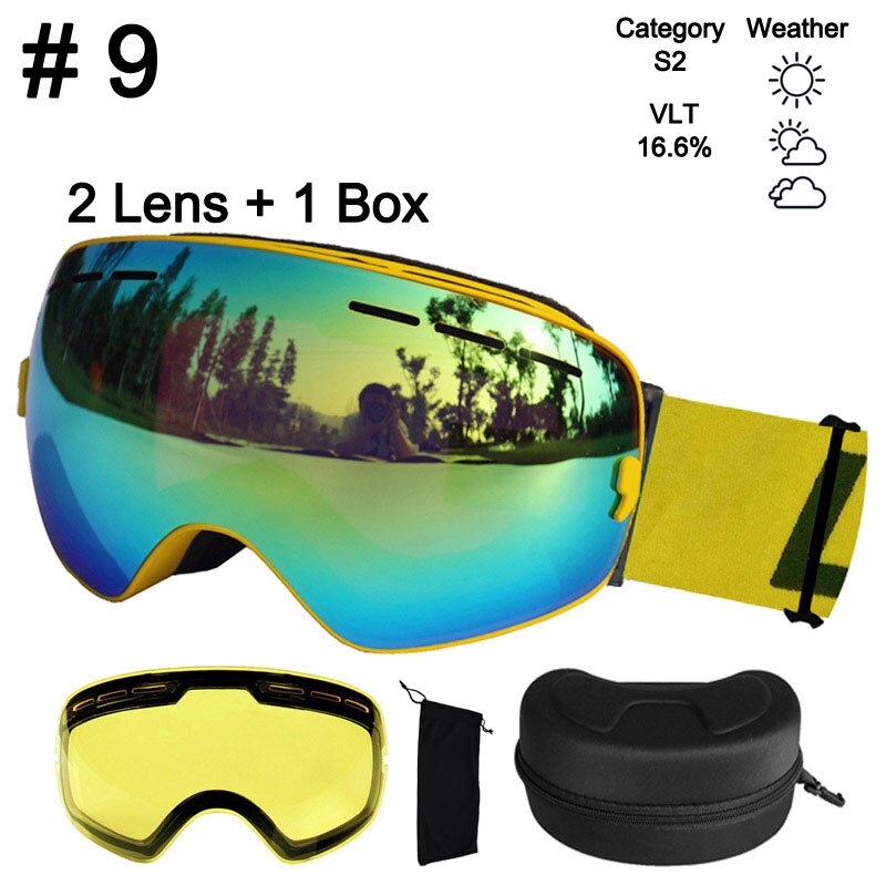 LOCLE Anti-fog Ski Goggles UV400 Ski Glasses Double Layers Skiing Snowboard Snow Goggles Ski Eyewear With One Brightening Lens