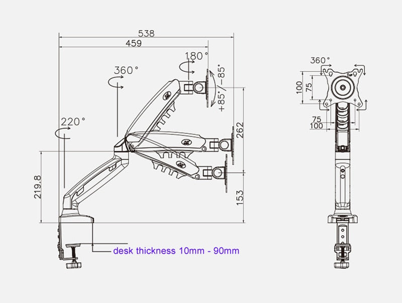 2019 NEW NB F80 Desktop17-27" LCD LED Monitor Holder Arm Gas Spring Full Motion Gas Strut Flexi TV Mount Loading 2-9kgs