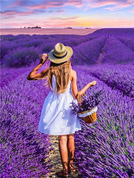 Huacan 5d Diamond Painting Girl New Arrivals Embroidery Lavender Mosaic Cross Stitch Flower Home Decor Diamond Art