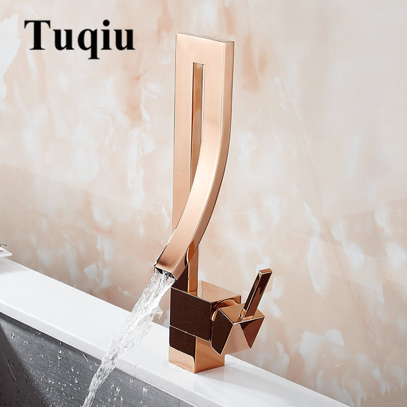 Basin Faucets Rose Gold Brass Faucet Square Bathroom Sink Faucet Single Handle Deck Mounted Toilet Hot And Cold Mixer Water Tap