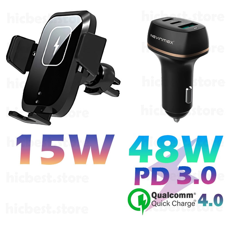 Cargador de coche inalámbrico de 15 W, soporte de teléfono para iPhone, cargador de inducción de carga inalámbrica para coche, soporte para iPhone 12 SE 11 8 Samsung S20