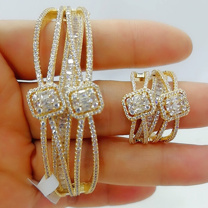 GODKI Luxury 2PCS Dubai Bangle Ring Set Fashion Jewelry Sets For Women Wedding Engagement brincos para as mulheres 2022