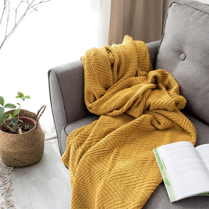 Mustard Yellow Blanket Sofa Knit Throw Blanket Tassels Fringe Blanket Travel 130x160cm Home Sofa Chair Couch Bed  50"x62"
