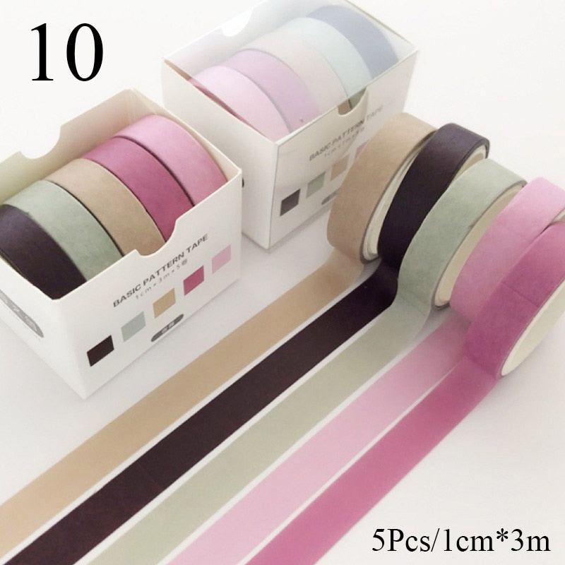 5Pcs/Set Grid Washi Tape Cute Decorative Adhesive Tape Solid Color Masking Tape For Stickers Scrapbooking DIY Stationery Tape