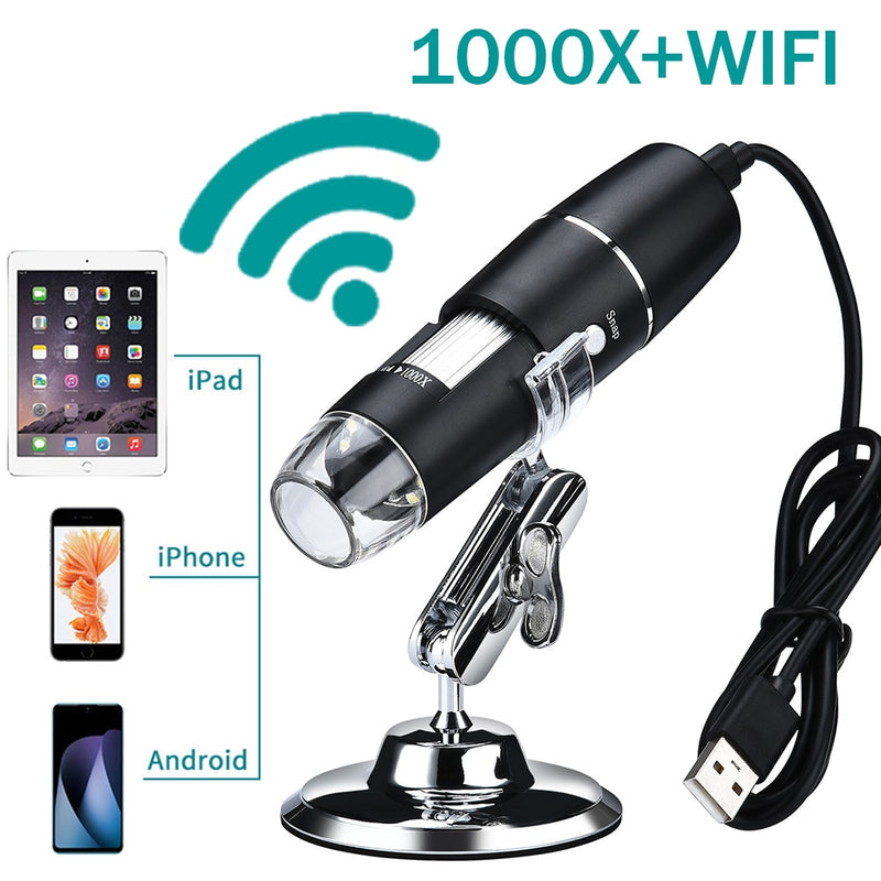 1600X 1000X Wifi Electronic Handheld Portable Digital USB Interface Electron Stereo Microscopes 8 LED Bracket For Android IOS PC