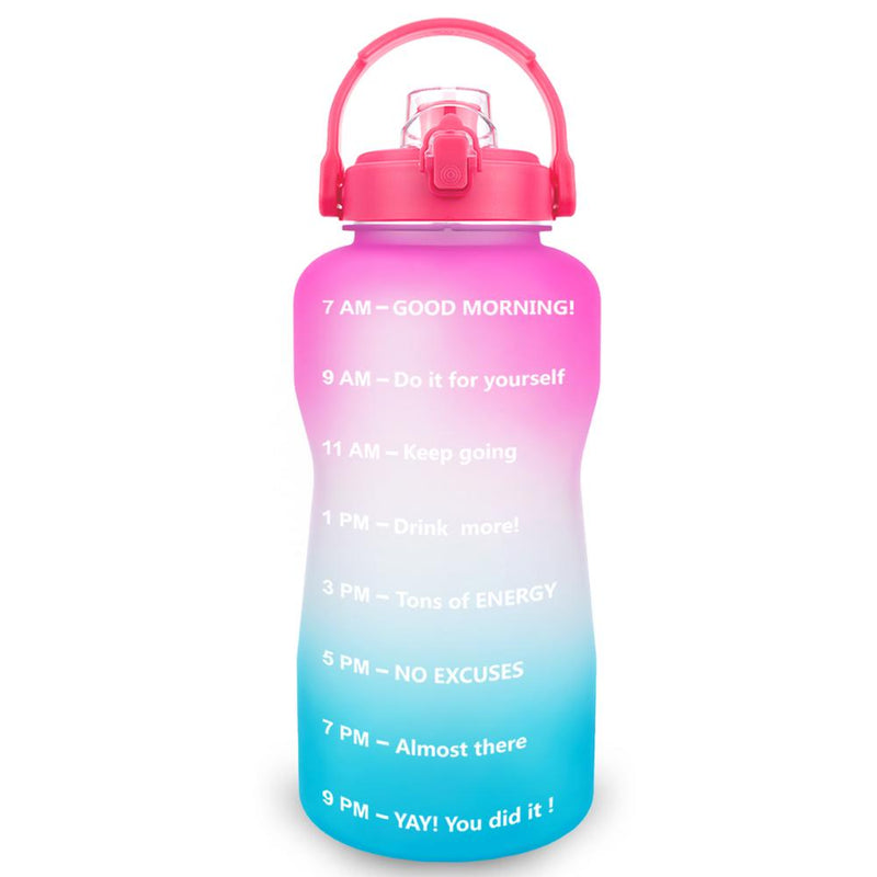 QuiFit 2L 64OZ Half Gallon Motivational Water Bottle With Time Marker Flip-Flop BPA Free Portable Sports Phone Stand GYM Jug