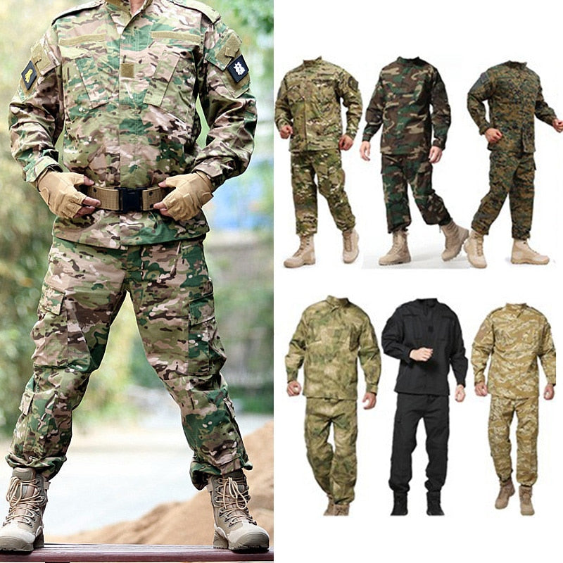 Hombres Militar Uniforme Airsoft Camuflaje Traje Táctico Camping Ejército Fuerzas Especiales Combat Jcckets Pantalones Militar Soldado Ropa