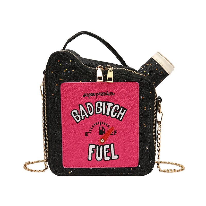 Fashion Personality Laser Sequin Embroidery Letter Oil Pot Bag Creativity Funny Chain Shoulder Bag Women Cute Messenger Bag