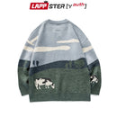 LAPPSTER-Youth Men Cows Vintage Winter Sweaters 2022 Pullover Mens O-Neck Korean Fashions Sweater Women Casual Harajuku Clothes