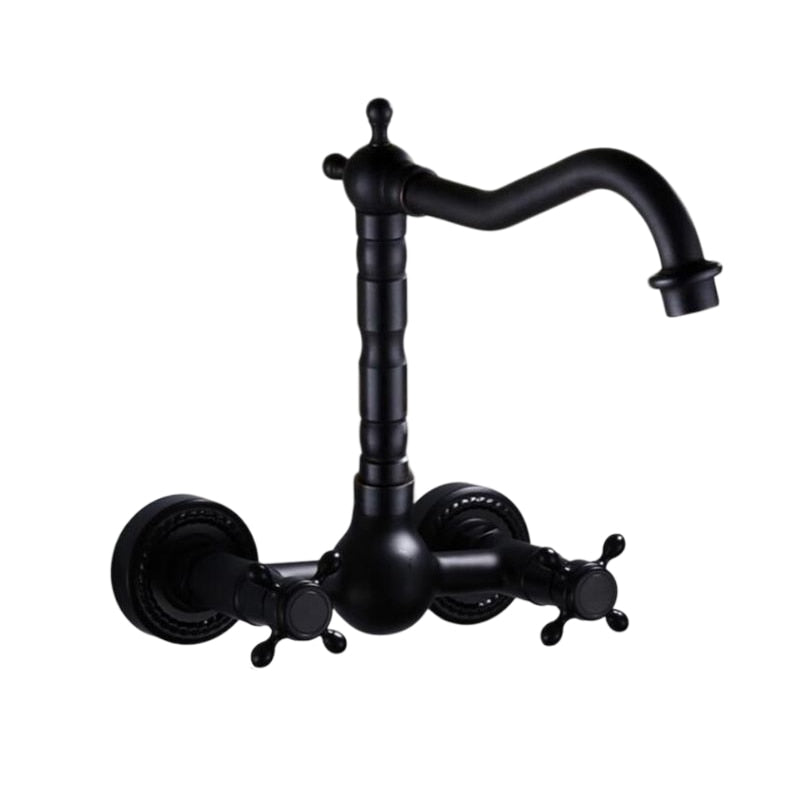 Wall Mounted Kitchen Faucets Black Wall Sink Faucet 2 Handle Hot Cold Water Mixer Tap ELM204