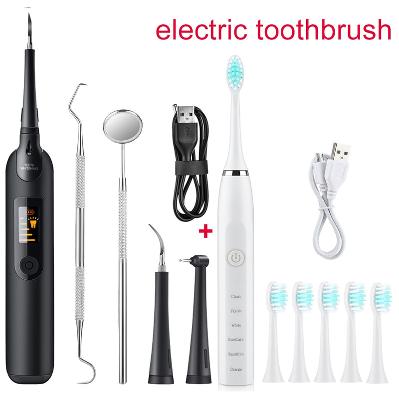 Eliminador de cálculo Dental sónico eléctrico, escalador blanqueador, pantalla LED, limpiador de dientes, herramienta de sarro recargable, blanqueamiento de dientes portátil