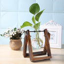 Glass Wood Vase Planter Terrarium Table Desktop Hydroponics Plant Bonsai Hanging Flower Pot with Wooden Tray Home Decoration