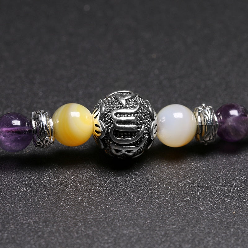 Naturstein Perlen Armbänder 108 Mala 6mm Amethyst Armband Tibetan OM Charm