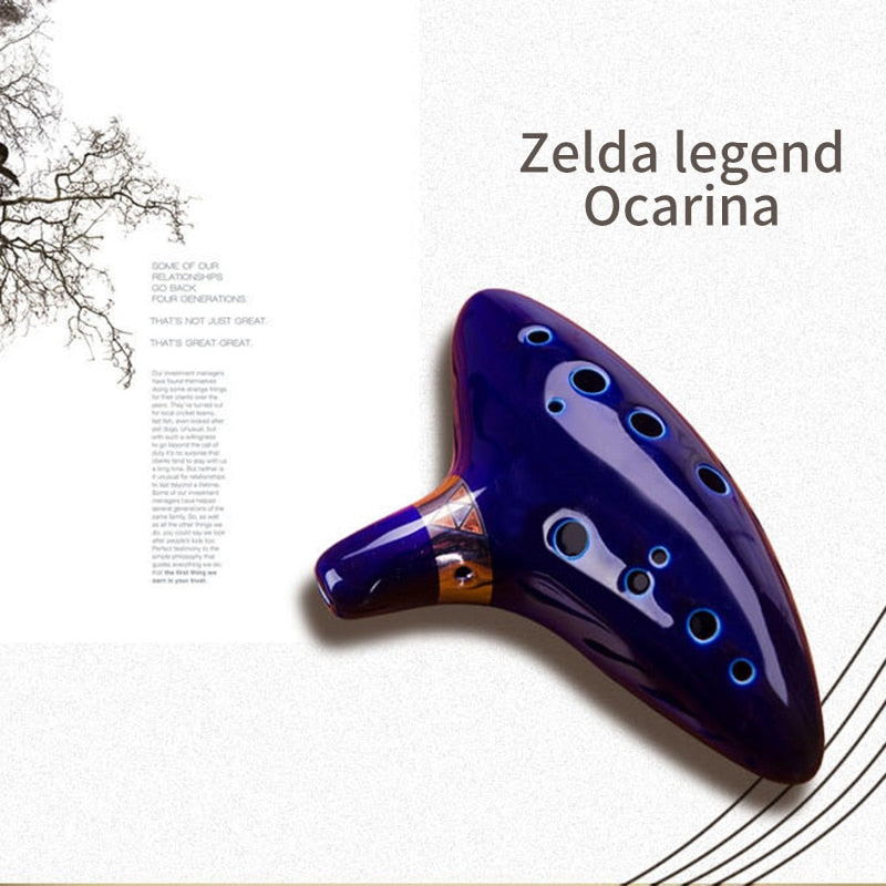 Ocarina Ceramic Legend Of 12 Holes Ceramic Alto C Ocarina Flute Blue Inspired Time Musical Instrument For Beginner Accessories